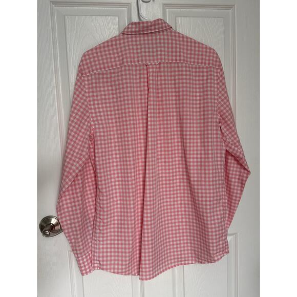 Gazman Easy Care Gingham Check Shirt pink coral & white cotton preppy medium - Picture 14 of 14